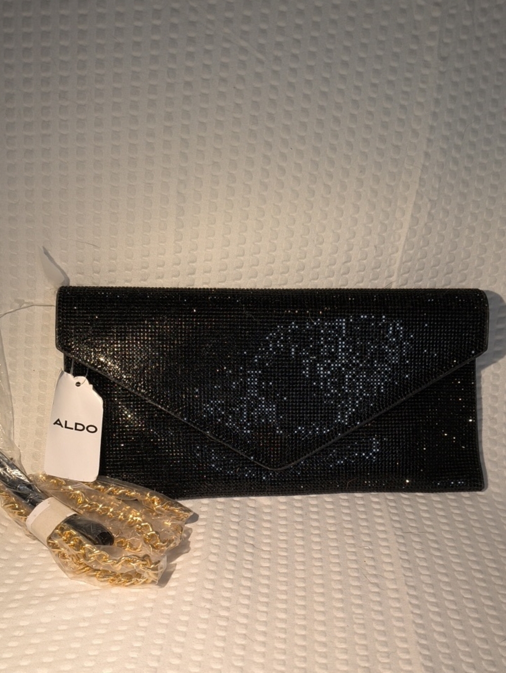 ALDO Black Sparkle Envelope Clutch/Wristlet  with Gold Chain/Strap